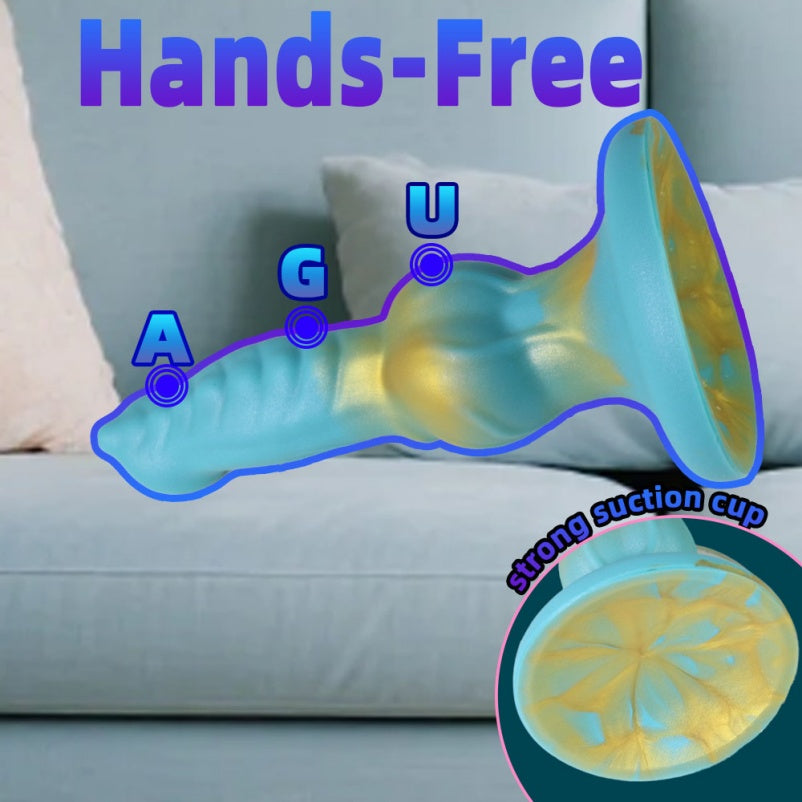Domlust Dog Dildo with Knot | Azure & Gold Platinum Silicone Canine Fantasy Toy