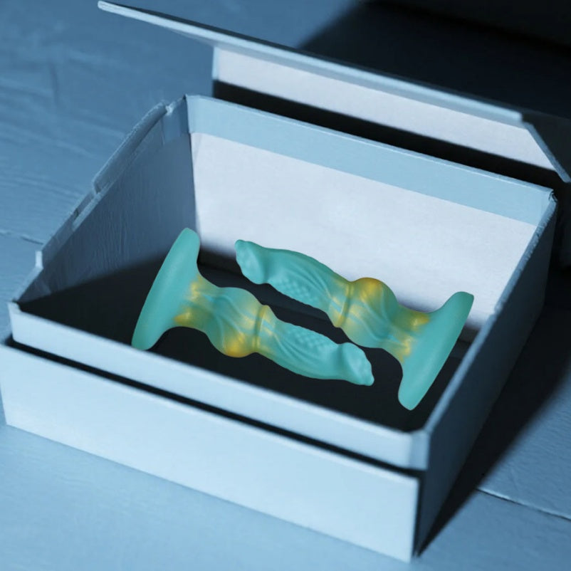 Domlust Dog Dildo with Knot | Azure & Gold Platinum Silicone Canine Fantasy Toy