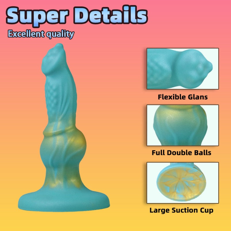 Domlust Dog Dildo with Knot | Azure & Gold Platinum Silicone Canine Fantasy Toy