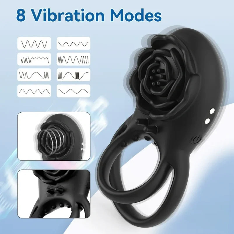 Silicone Cock Ring with Vibrating Rose Clitoral – Wireless Remote-Controlled Masturbation Sex Toys for Couples