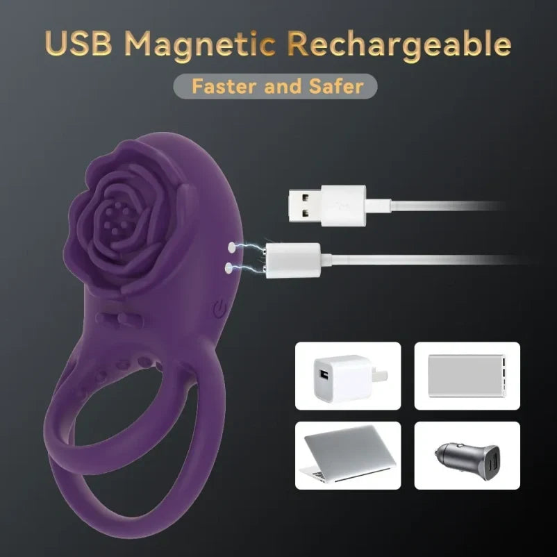 Silicone Cock Ring with Vibrating Rose Clitoral – Wireless Remote-Controlled Masturbation Sex Toys for Couples