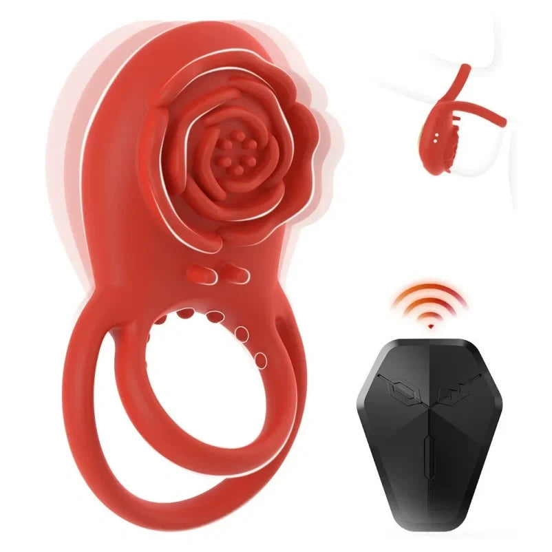 Silicone Cock Ring with Vibrating Rose Clitoral – Wireless Remote-Controlled Masturbation Sex Toys for Couples