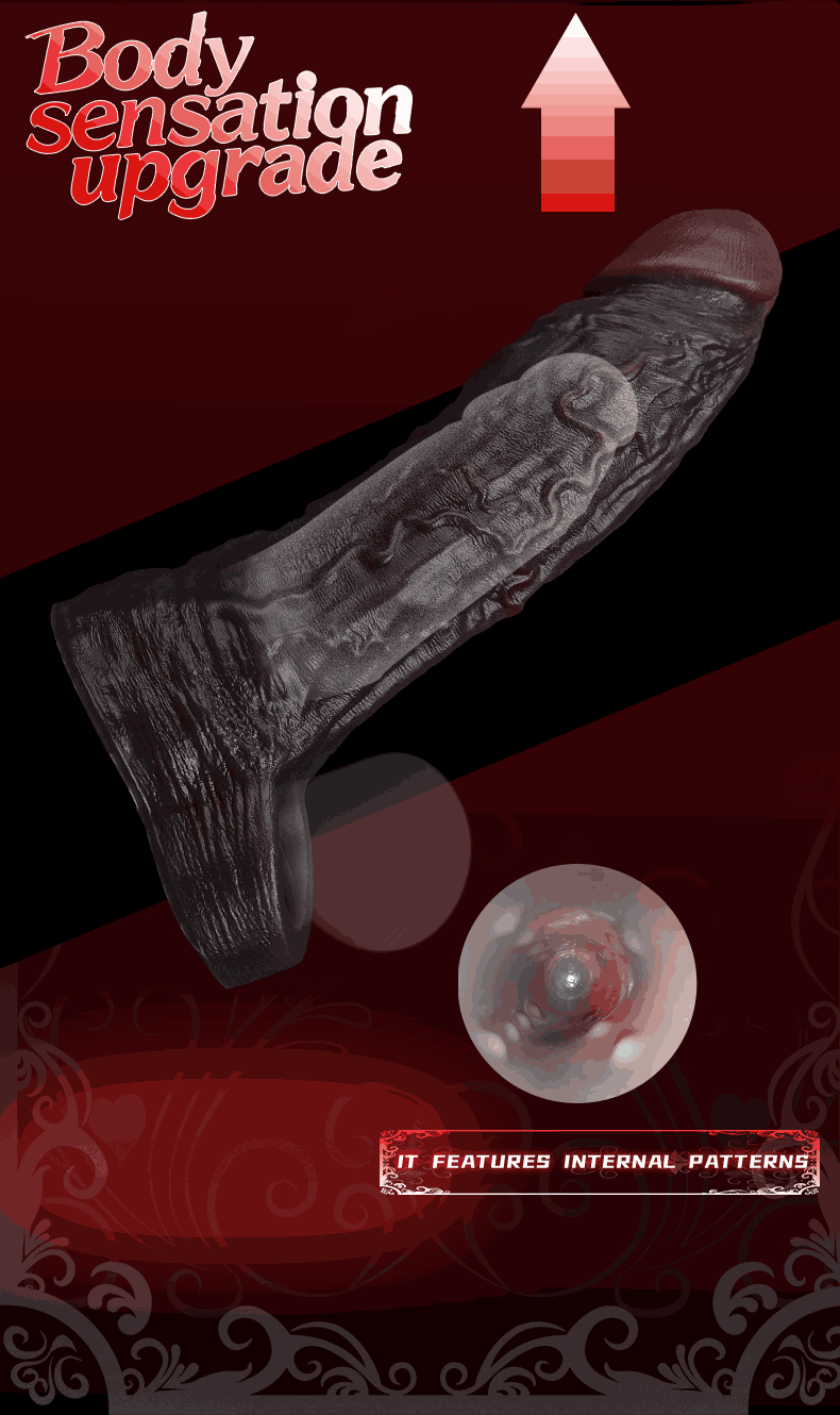 Realistic 7.48" Black Silicone Penis Extender Sleeve - Girth Enhancing Sex Toys for Men