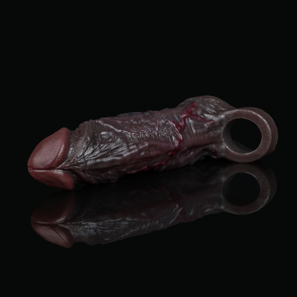 Realistic 7.48" Black Silicone Penis Extender Sleeve - Girth Enhancing Sex Toys for Men