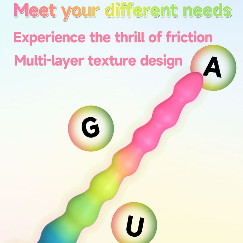 Rainbow Silicone Anal Beads Butt Plug - 14 inch Gradual Thin Dildo Vaginal Women Masturbation