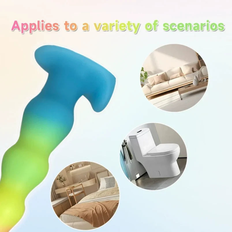 Rainbow Silicone Anal Beads Butt Plug - 14 inch Gradual Thin Dildo Vaginal Women Masturbation