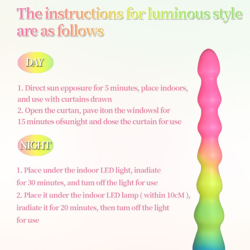 Rainbow Silicone Anal Beads Butt Plug - 14 inch Gradual Thin Dildo Vaginal Women Masturbation