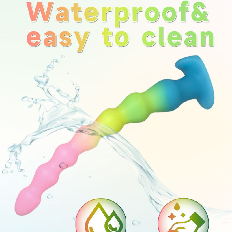 Rainbow Silicone Anal Beads Butt Plug - 14 inch Gradual Thin Dildo Vaginal Women Masturbation