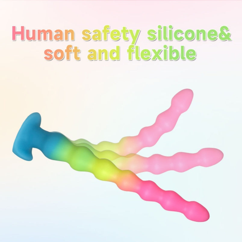 Rainbow Silicone Anal Beads Butt Plug - 14 inch Gradual Thin Dildo Vaginal Women Masturbation