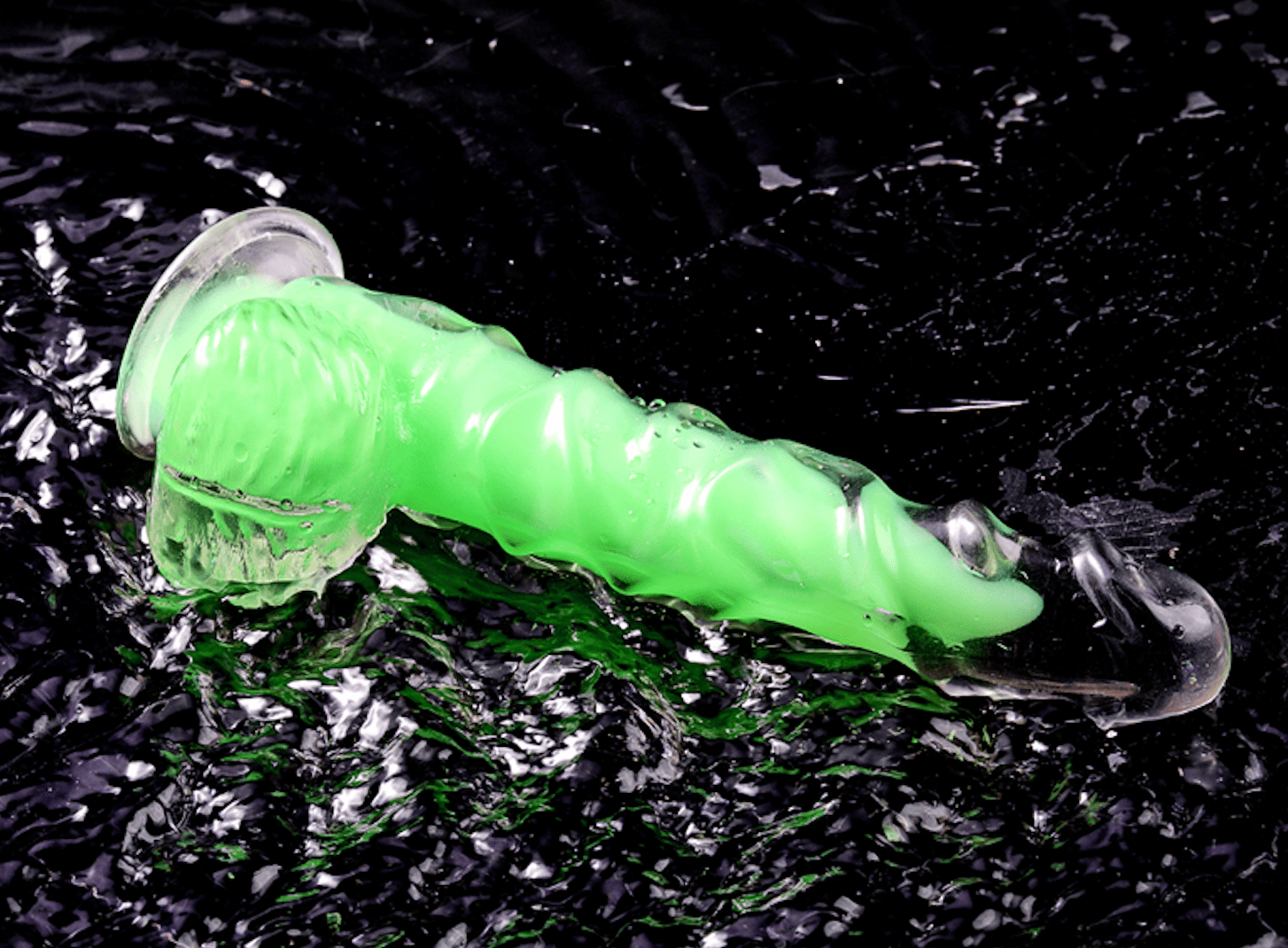 Glow in the Dark Glass Anal Plug with Spiral Texture - Luminous Green Crystal Dildo - Tarisss Sex Toy Store