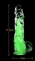 Glow in the Dark Glass Anal Plug with Spiral Texture - Luminous Green Crystal Dildo - Tarisss Sex Toy Store