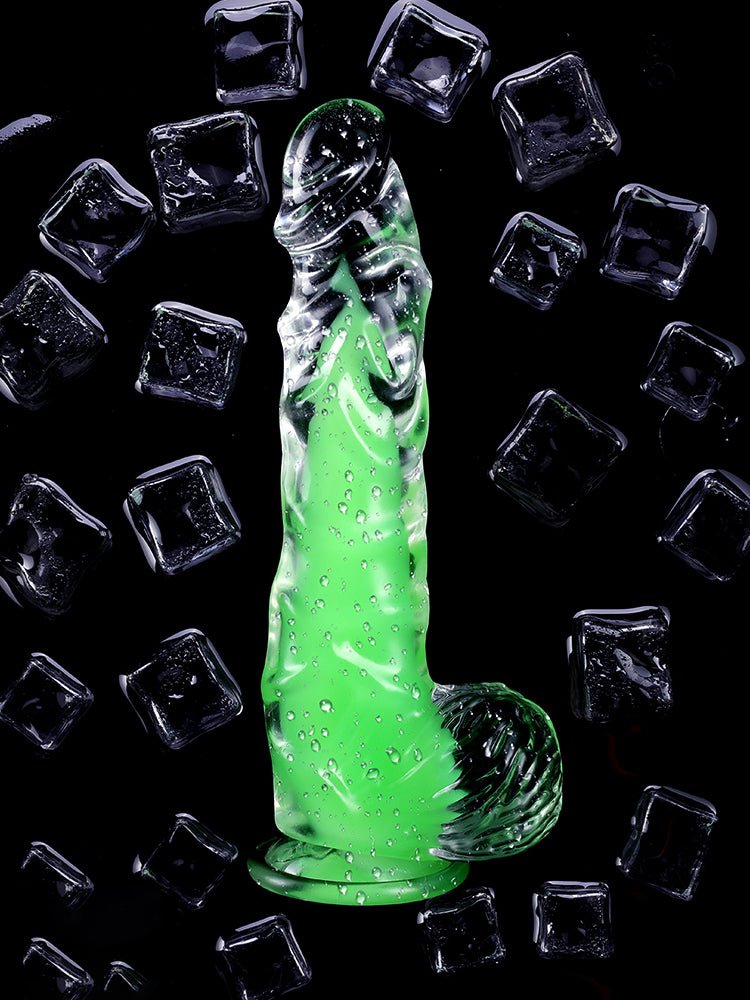 Glow in the Dark Glass Anal Plug with Spiral Texture - Luminous Green Crystal Dildo - Tarisss Sex Toy Store