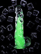 Glow in the Dark Glass Anal Plug with Spiral Texture - Luminous Green Crystal Dildo - Tarisss Sex Toy Store