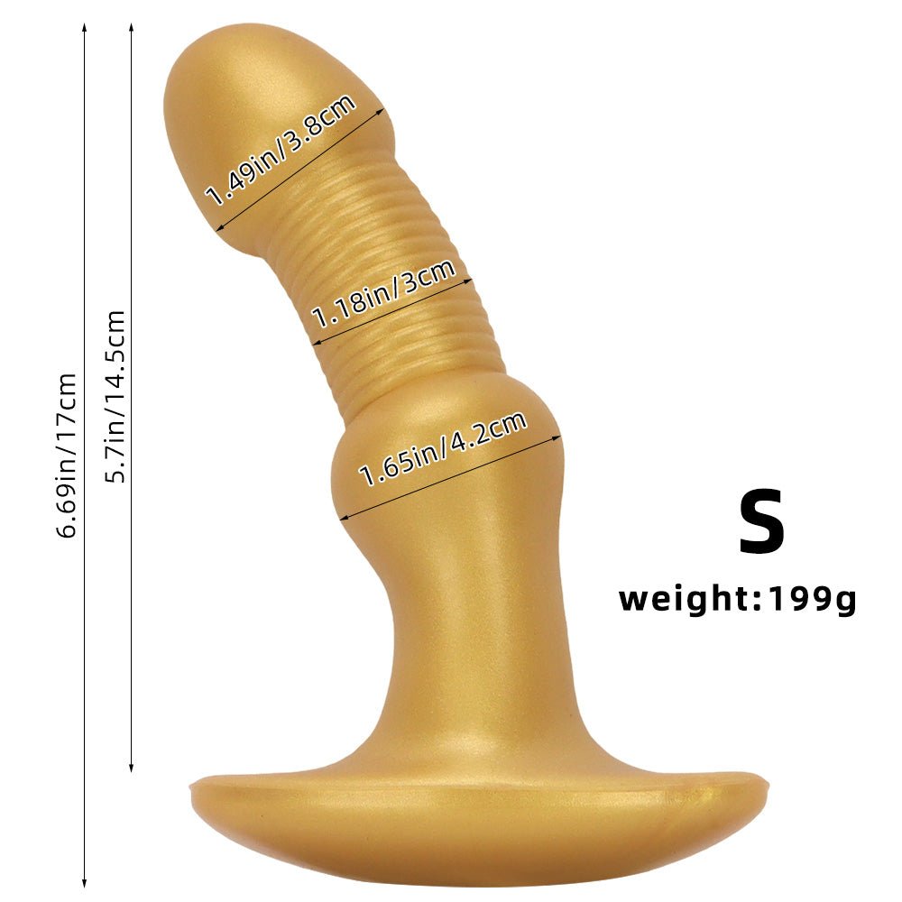 Gold Ribbed G - Spot Massager with Flared Anchor Base, Flexible Curved Toy - Tarisss Sex Toy Store