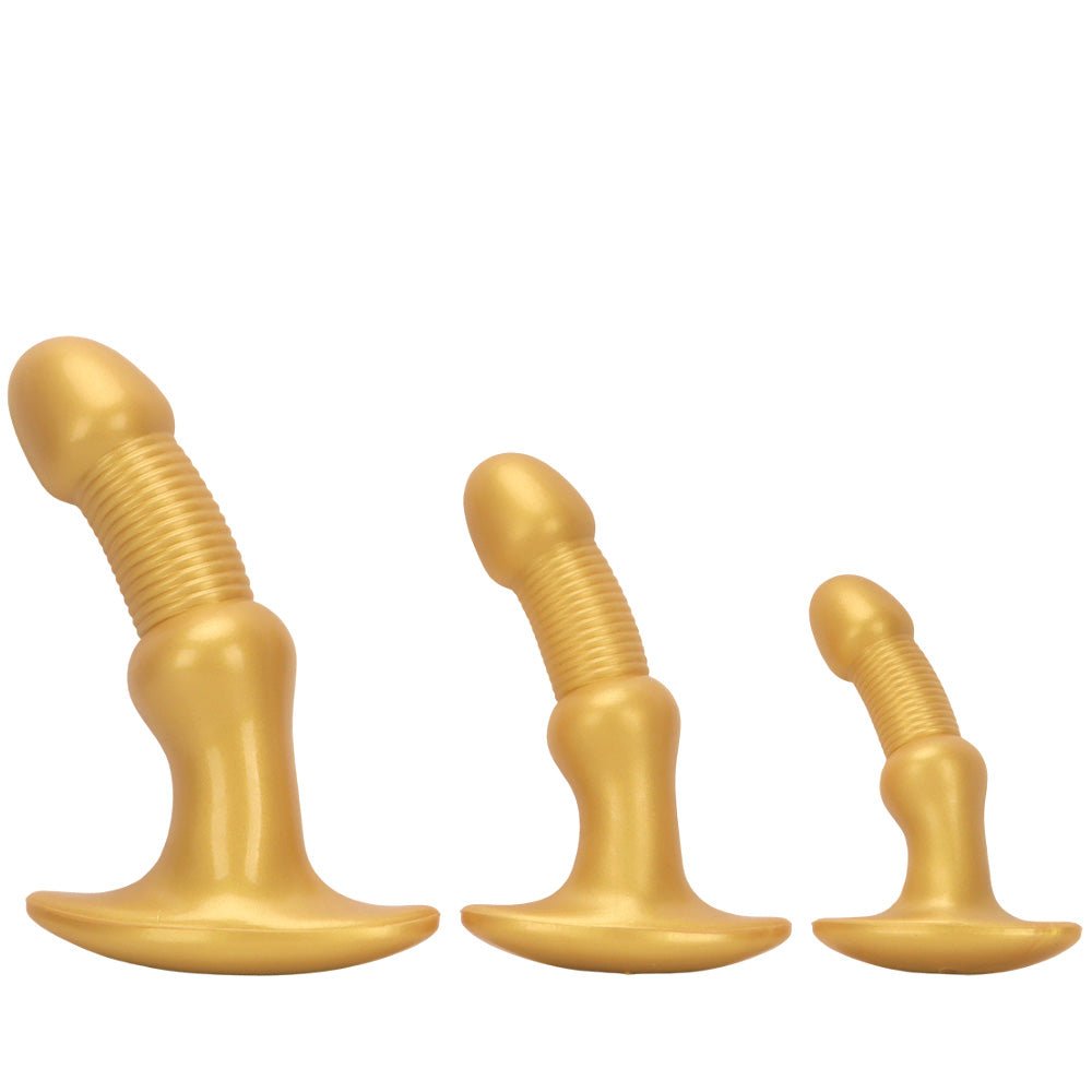 Gold Ribbed G - Spot Massager with Flared Anchor Base, Flexible Curved Toy - Tarisss Sex Toy Store
