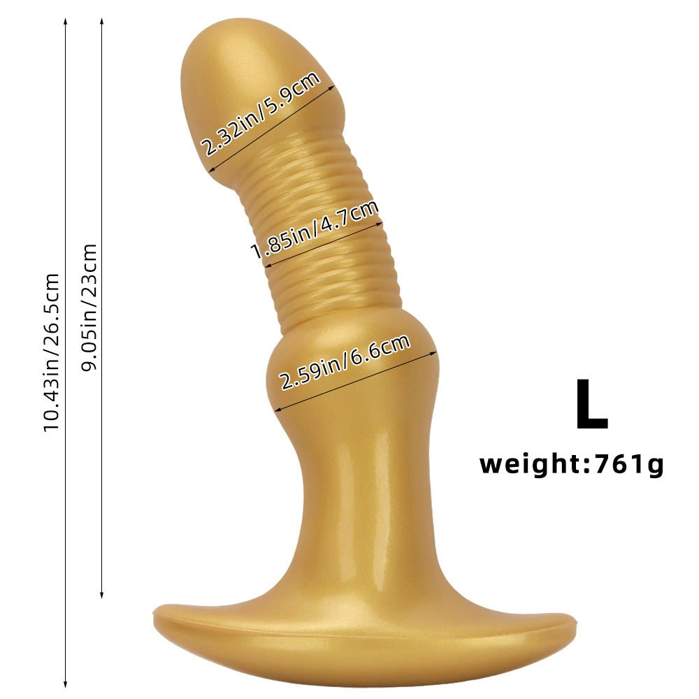 Gold Ribbed G - Spot Massager with Flared Anchor Base, Flexible Curved Toy - Tarisss Sex Toy Store