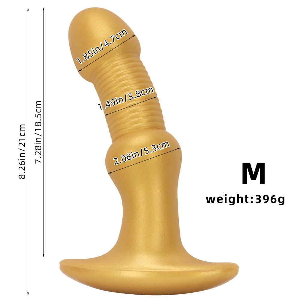 Gold Ribbed G - Spot Massager with Flared Anchor Base, Flexible Curved Toy - Tarisss Sex Toy Store