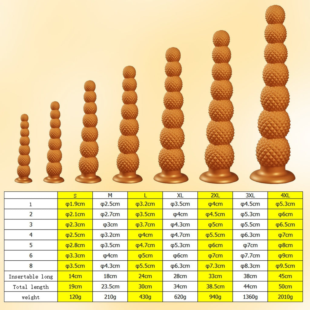 Gold Spiked Bead Anal Plug Extra Thick Textured Butt Plug Dildo - Tarisss Sex Toy Store