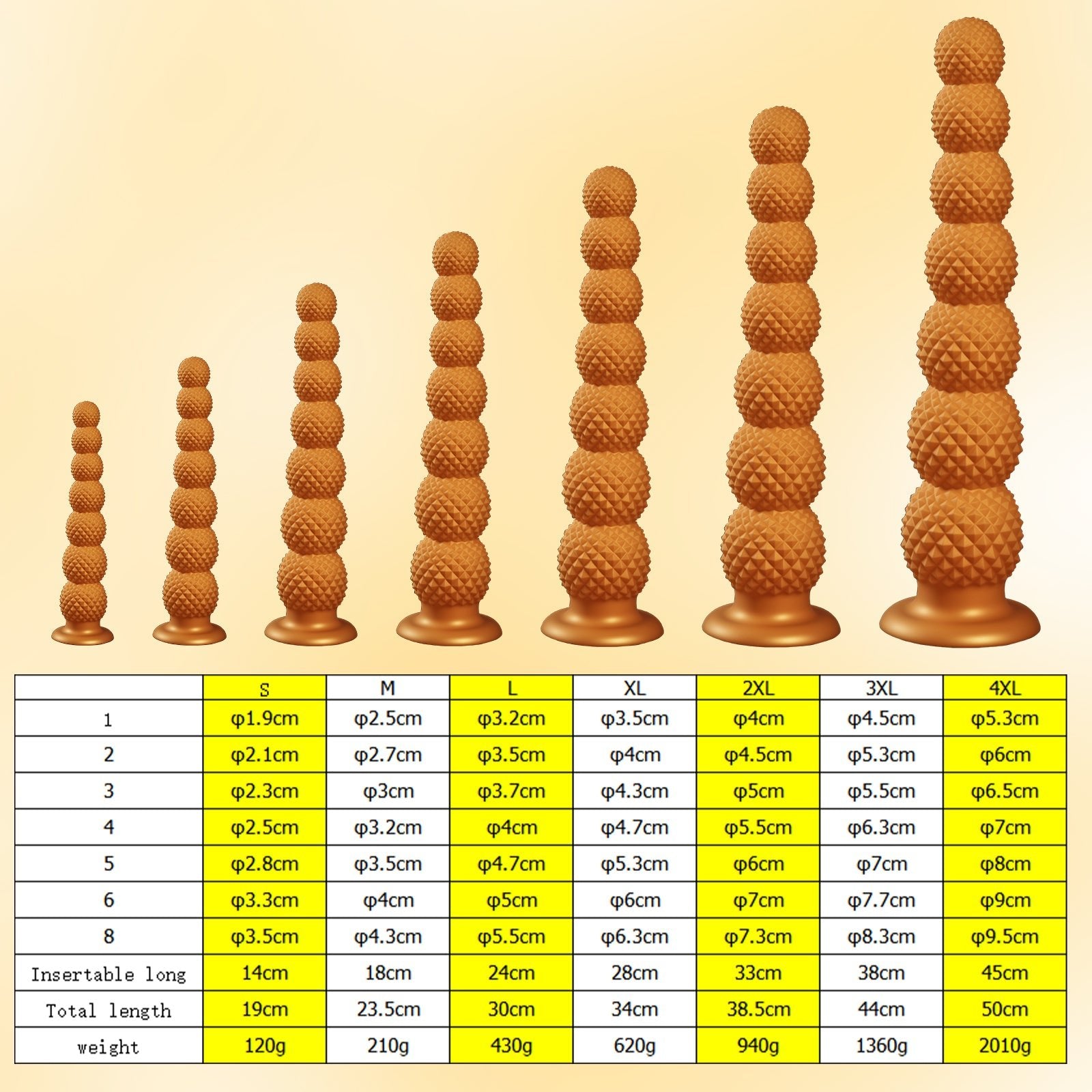 Gold Spiked Bead Anal Plug Extra Thick Textured Butt Plug Dildo - Tarisss Sex Toy Store