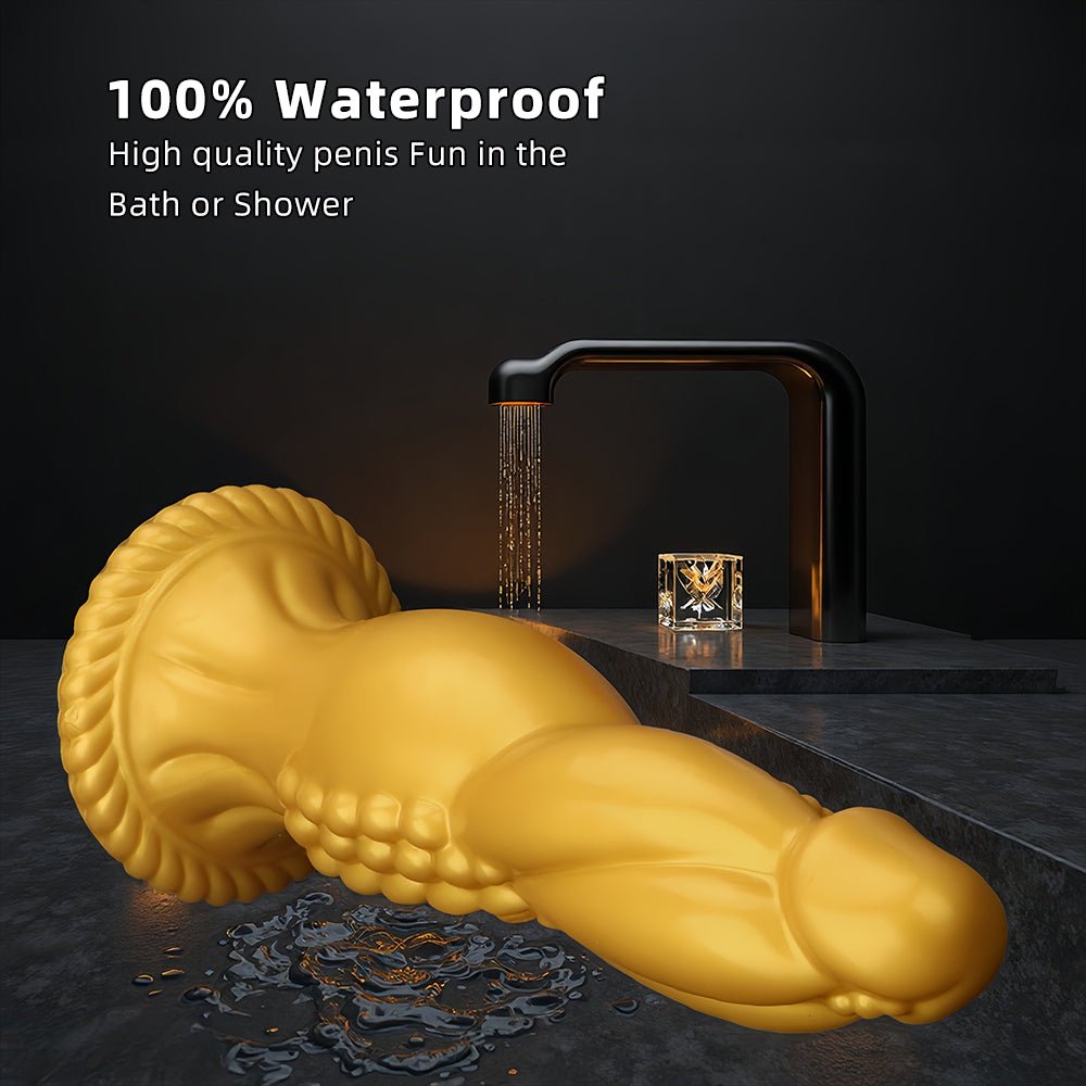 Golden Leviathan Fantasy Dildo – 13.3" Giant Silicone Toy with Suction Base - Tarisss Sex Toy Store