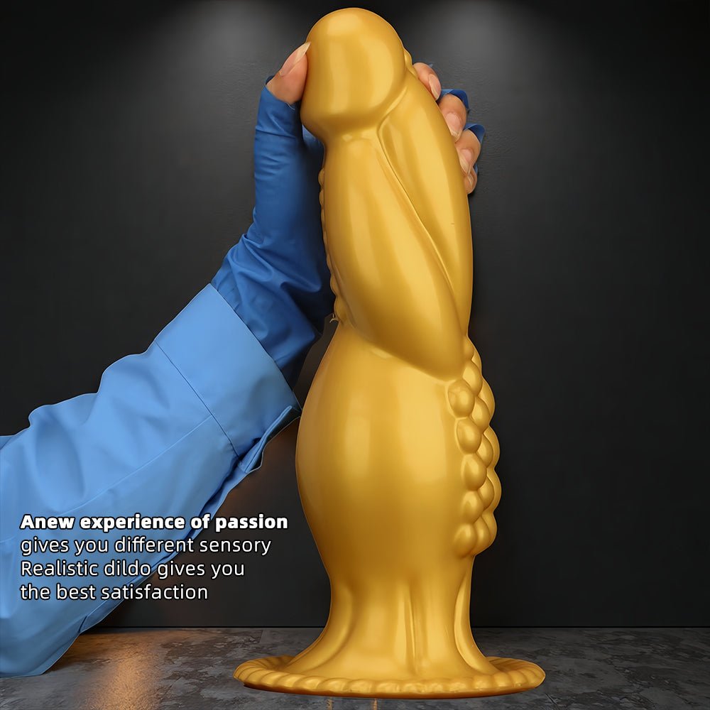 Golden Leviathan Fantasy Dildo – 13.3" Giant Silicone Toy with Suction Base - Tarisss Sex Toy Store