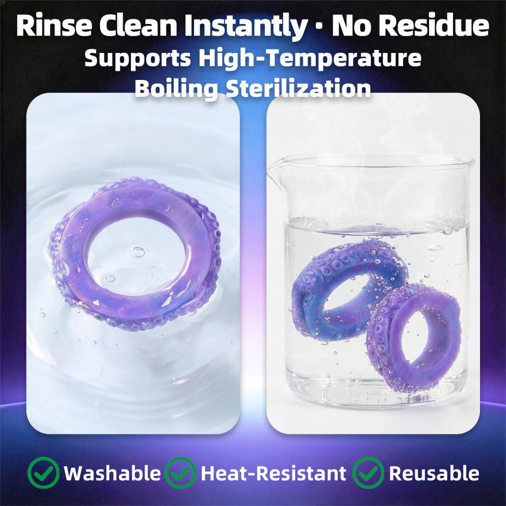 Tentacle Cock Ring Set – Premium Platinum Silicone | 4 Sizes | Deep Blue Dark Series
