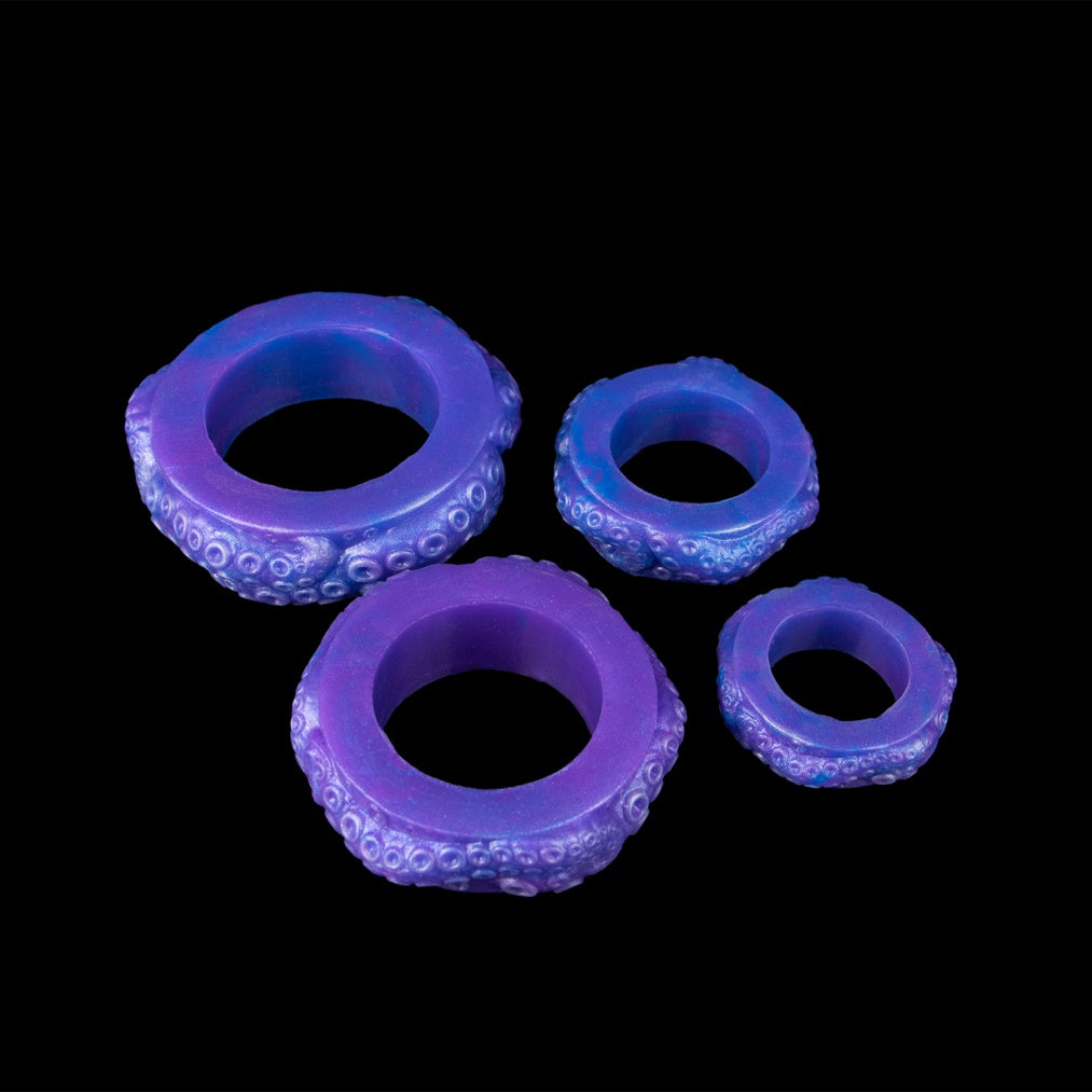 Tentacle Cock Ring Set – Premium Platinum Silicone | 4 Sizes | Deep Blue Dark Series