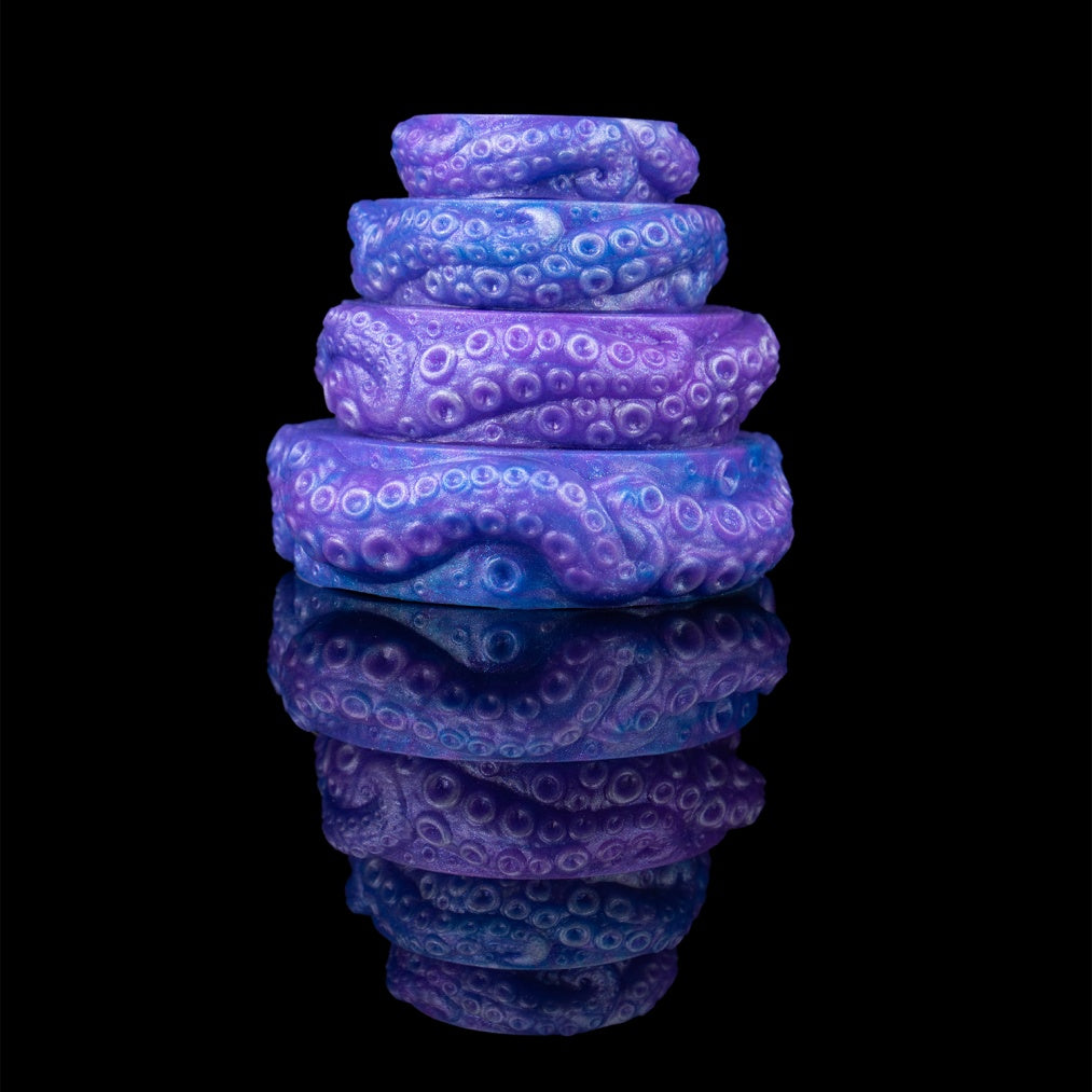 Tentacle Cock Ring Set – Premium Platinum Silicone | 4 Sizes | Deep Blue Dark Series