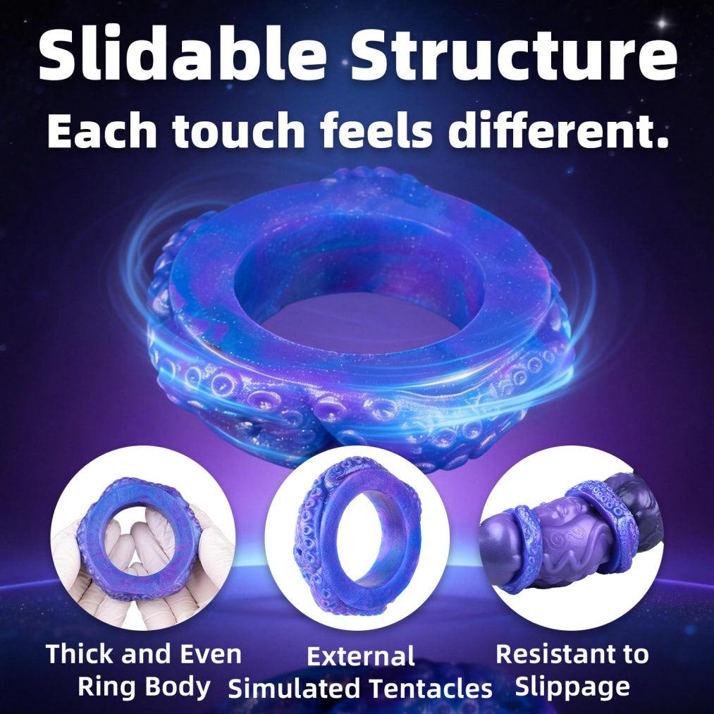 Tentacle Cock Ring Set – Premium Platinum Silicone | 4 Sizes | Deep Blue Dark Series