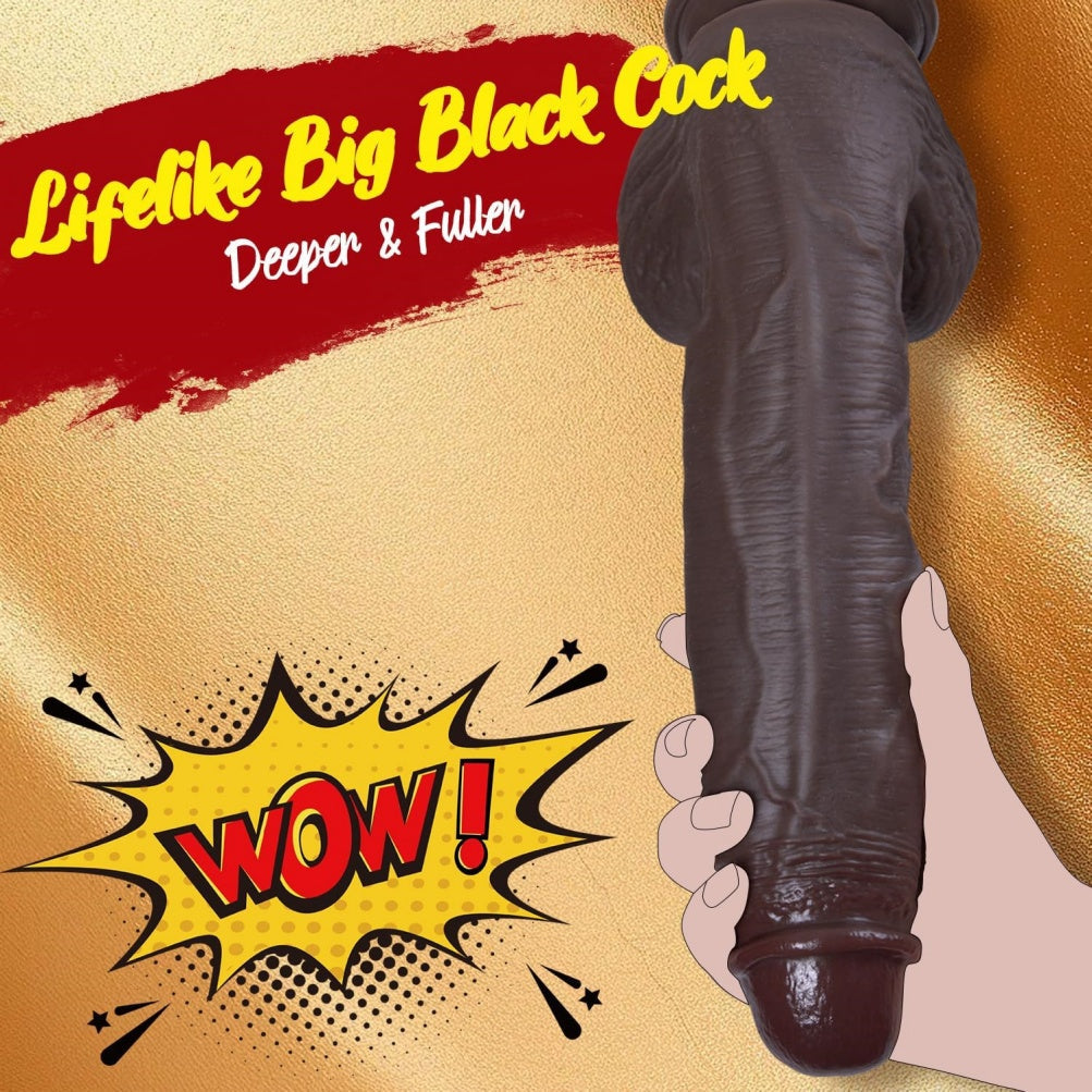 Domlust Huge Black Dildo – 11" Dual-Density Platinum Silicone Thick Girth Realistic Suction Cup Sex Toy