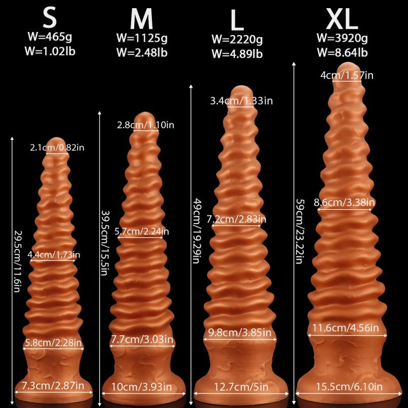 Domlust Gold Spiral Dildo – Silicone Anal Beads Butt Plug Fantasy Toy | S to XL