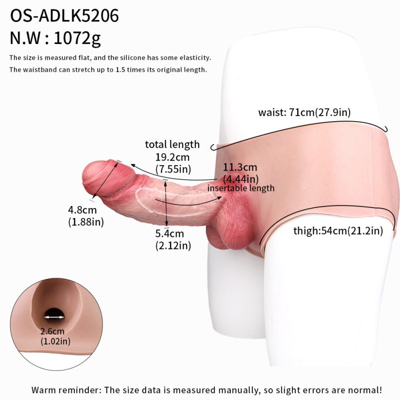 Wearable Silicone Cock Sleeve Extender Pant - 8 inch Penis Sheath Male Enlarger Underwear