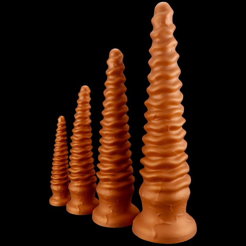 Domlust Gold Spiral Dildo – Silicone Anal Beads Butt Plug Fantasy Toy | S to XL