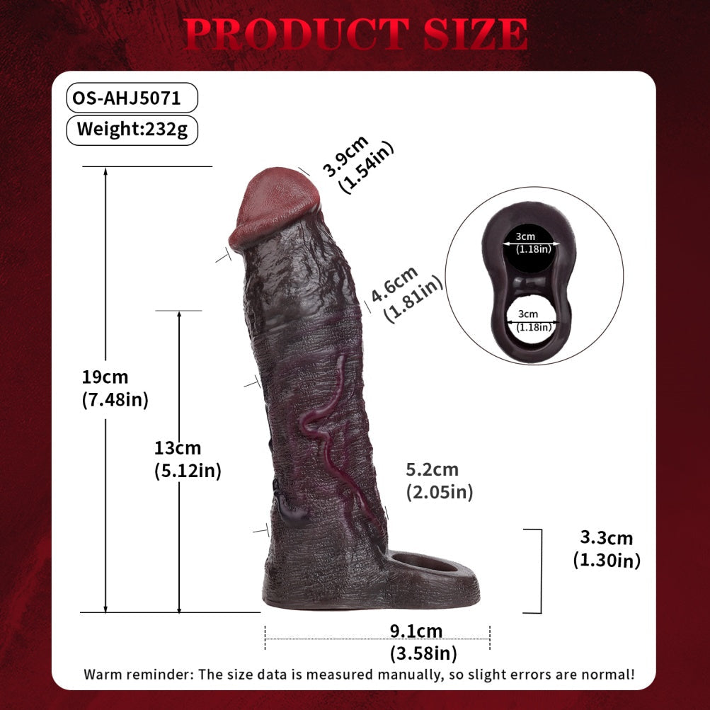 Realistic 7.48" Black Silicone Penis Extender Sleeve - Girth Enhancing Sex Toys for Men