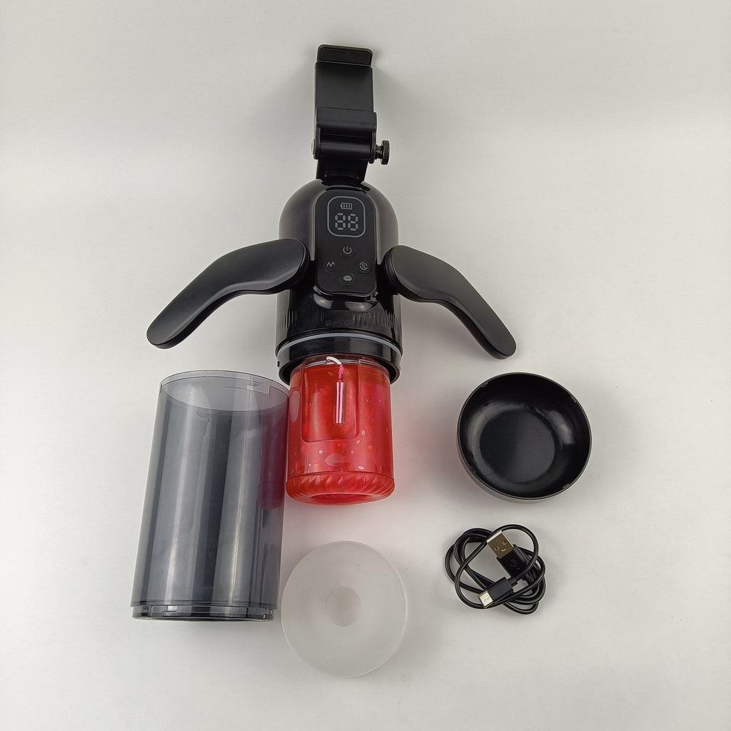 Multi-Frequency Vibration Male Penis Massaging Blowjob Cup - Dual Handle Rotating Masturbation Toys