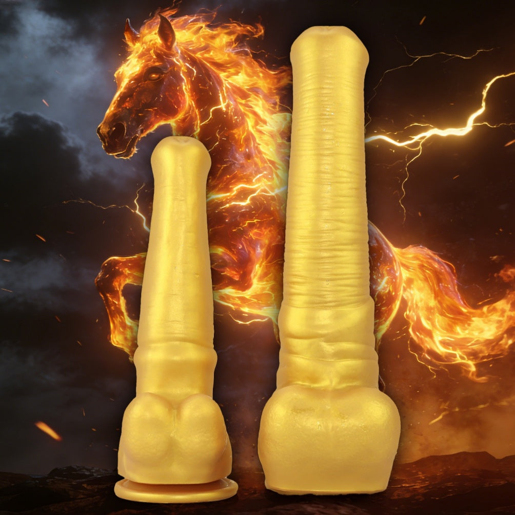 Domlust Horse Dildo – Premium Platinum Silicone | Golden Fantasy Monster Dildo with Suction Cup