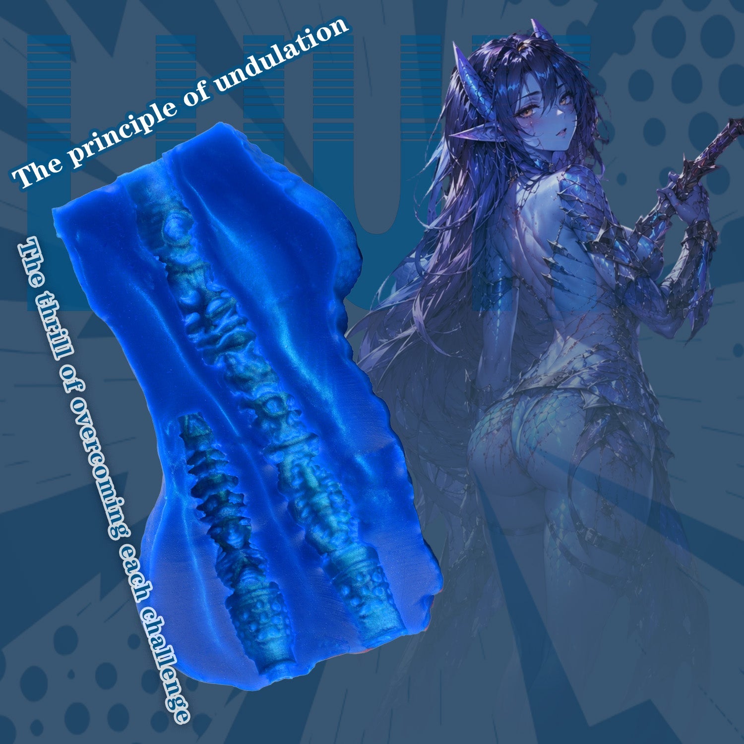 Blue Scale Predator Alien Torso Pocket Pussy – Dual-Channel Platinum Silicone Male Masturbator