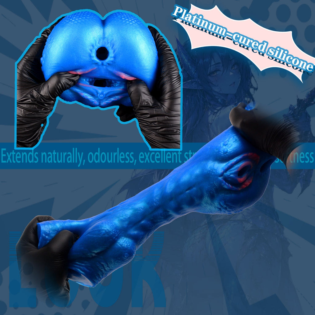 Blue Scale Predator Alien Torso Pocket Pussy – Dual-Channel Platinum Silicone Male Masturbator