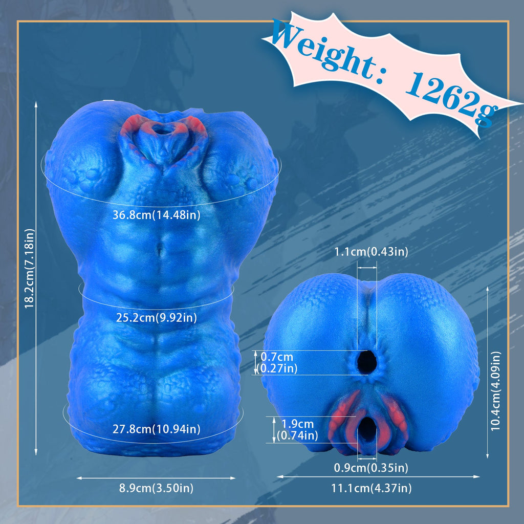 Blue Scale Predator Alien Torso Pocket Pussy – Dual-Channel Platinum Silicone Male Masturbator
