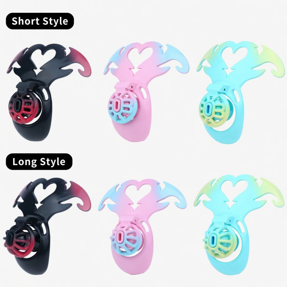 Succubus Heart Chastity Cage – ABS Male Chastity Device with Plate | Short & Long Cage | 3 Ring Sizes | Optional Three-Way Belt