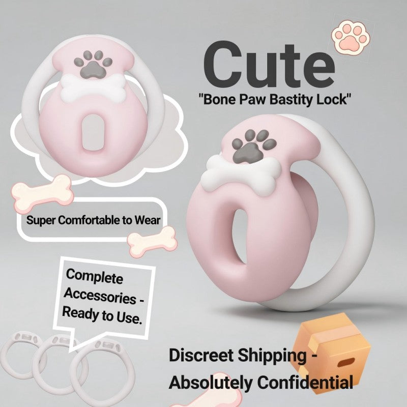 Cute Pink Paw Bone Chastity Cage for Men | Kawaii Pet Play Lock Device