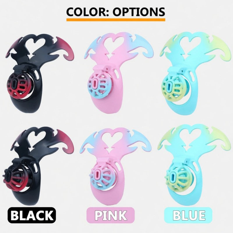 Succubus Heart Chastity Cage – ABS Male Chastity Device with Plate | Short & Long Cage | 3 Ring Sizes | Optional Three-Way Belt
