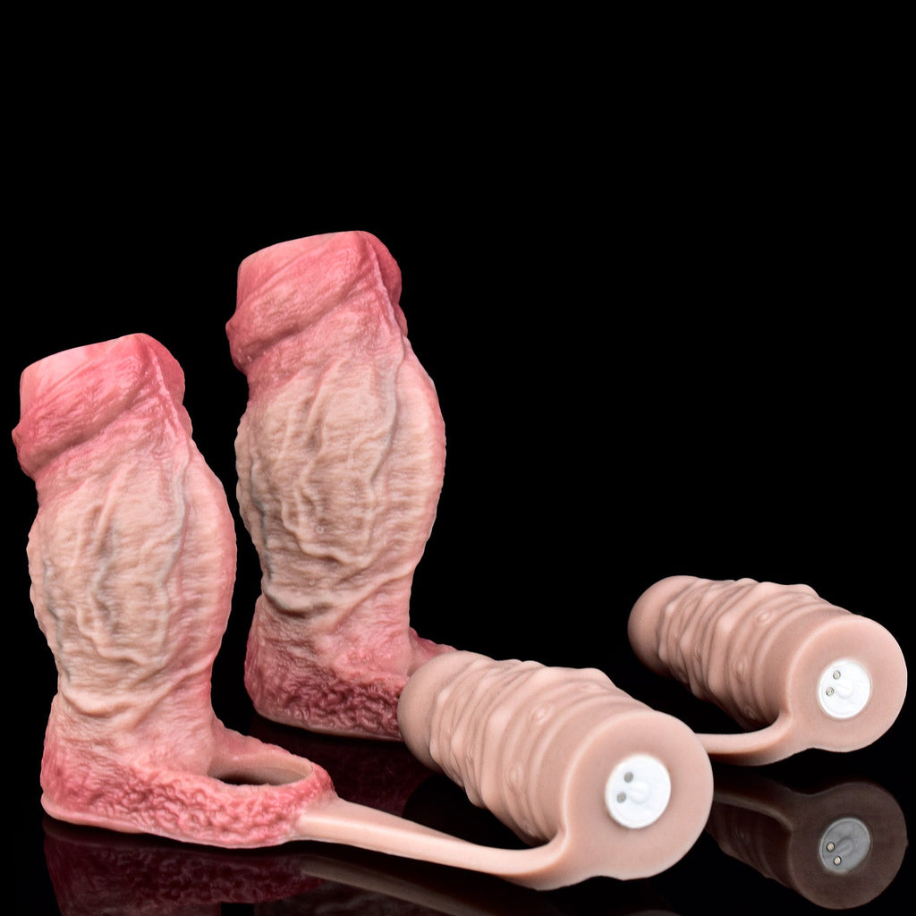 Realistic Cock Sleeve with Vibrating Butt Plug — Dual Stimulation Penis Extender for Prostate Orgasm