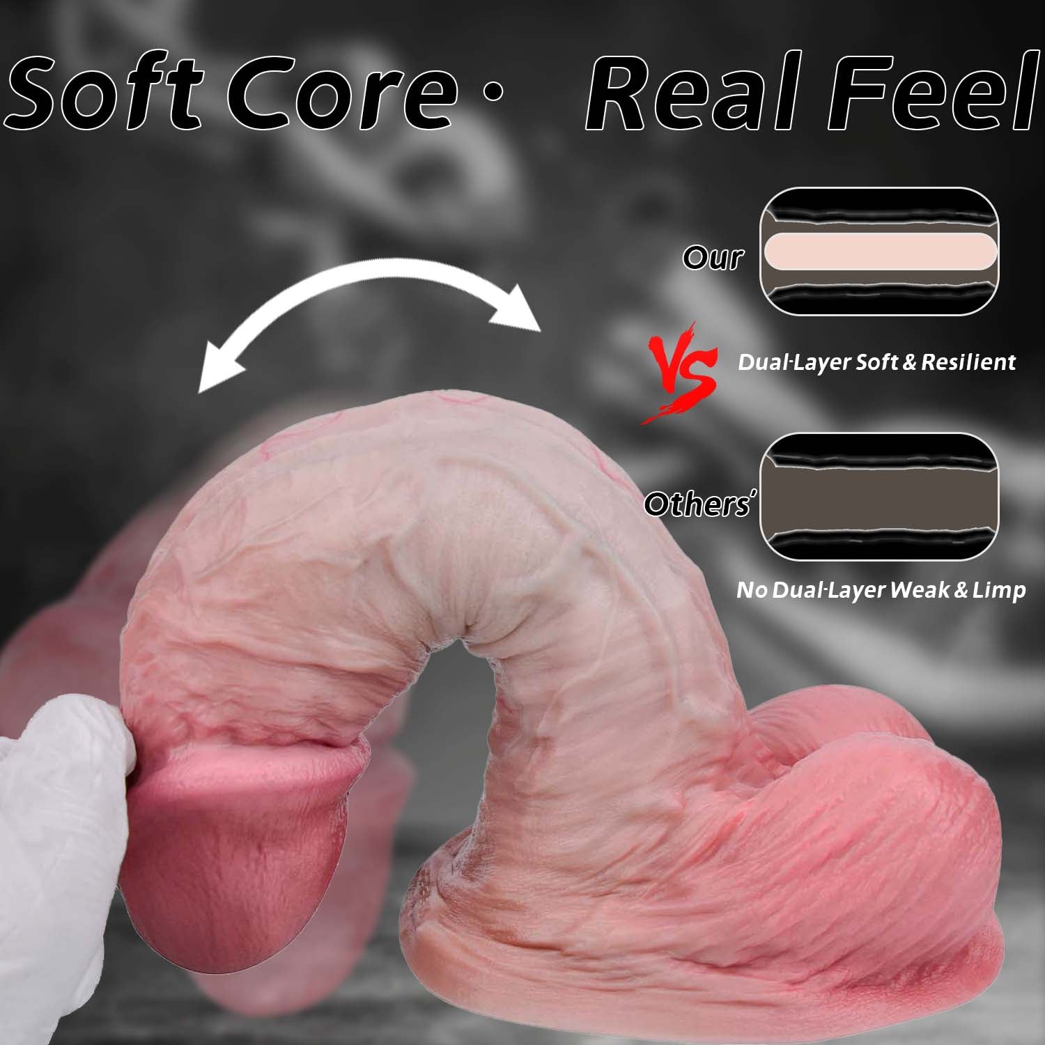Massive Realistic Silicone Dildo | Dual-Density Giant Dildo with Veiny Texture & Soft Core