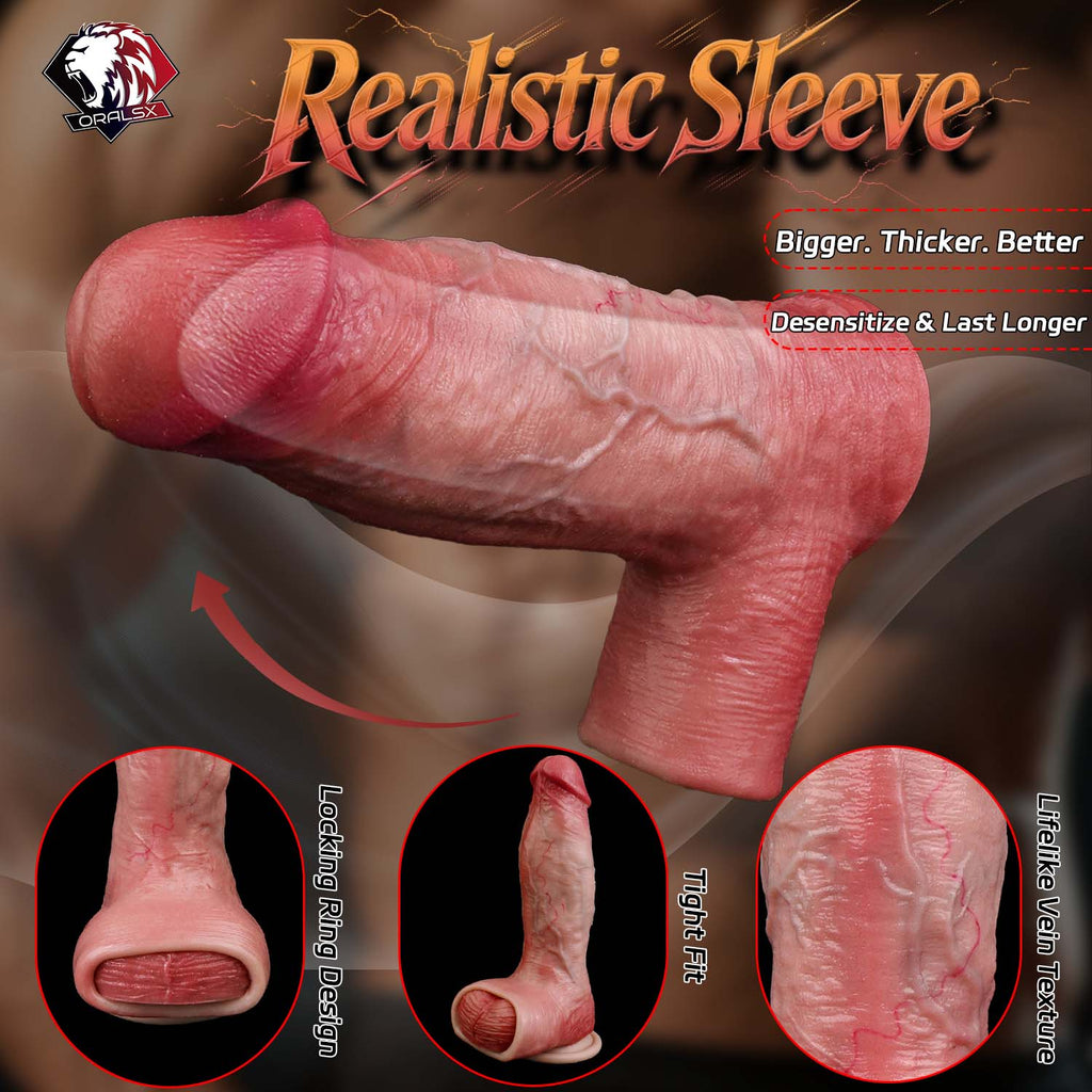 Muscle-Flex Realistic Silicone Cock Sleeve — Dual-Channel Stimulation & Testicle Lock Ring for Men Who Want to Last Longer