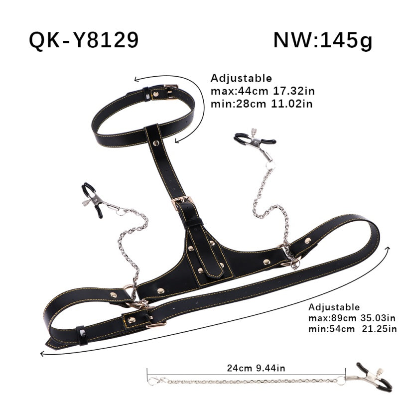 Bettie Bondage Chest Nipple Clamps Set – Leather Strap-On BDSM Kinky Sex Toy for Women