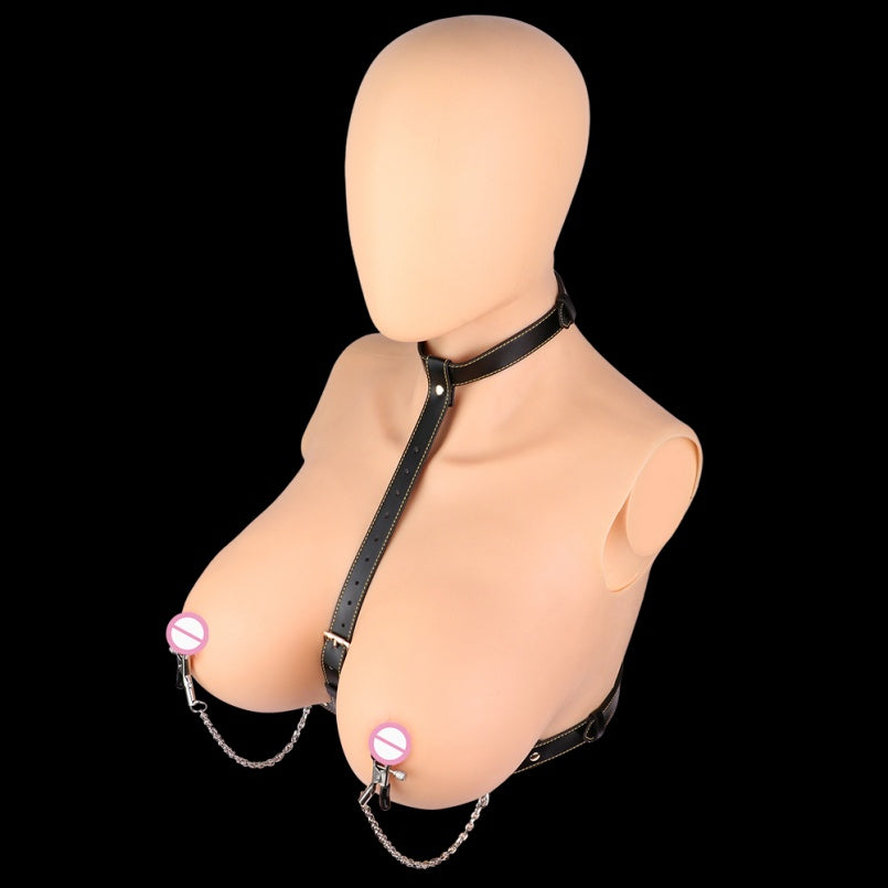 Bettie Bondage Chest Nipple Clamps Set – Leather Strap-On BDSM Kinky Sex Toy for Women