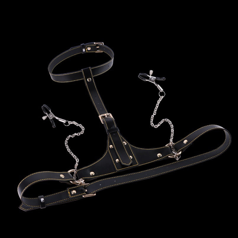 Bettie Bondage Chest Nipple Clamps Set – Leather Strap-On BDSM Kinky Sex Toy for Women
