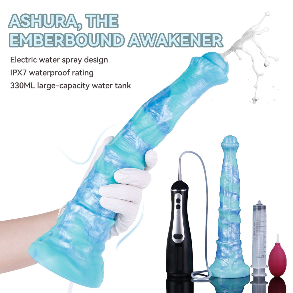 Ashura the Emberbound Awakener — Squirting Horse Dildo with Electric Water Blaster | Fantasy Ejaculating Dildo in Platinum Silicone
