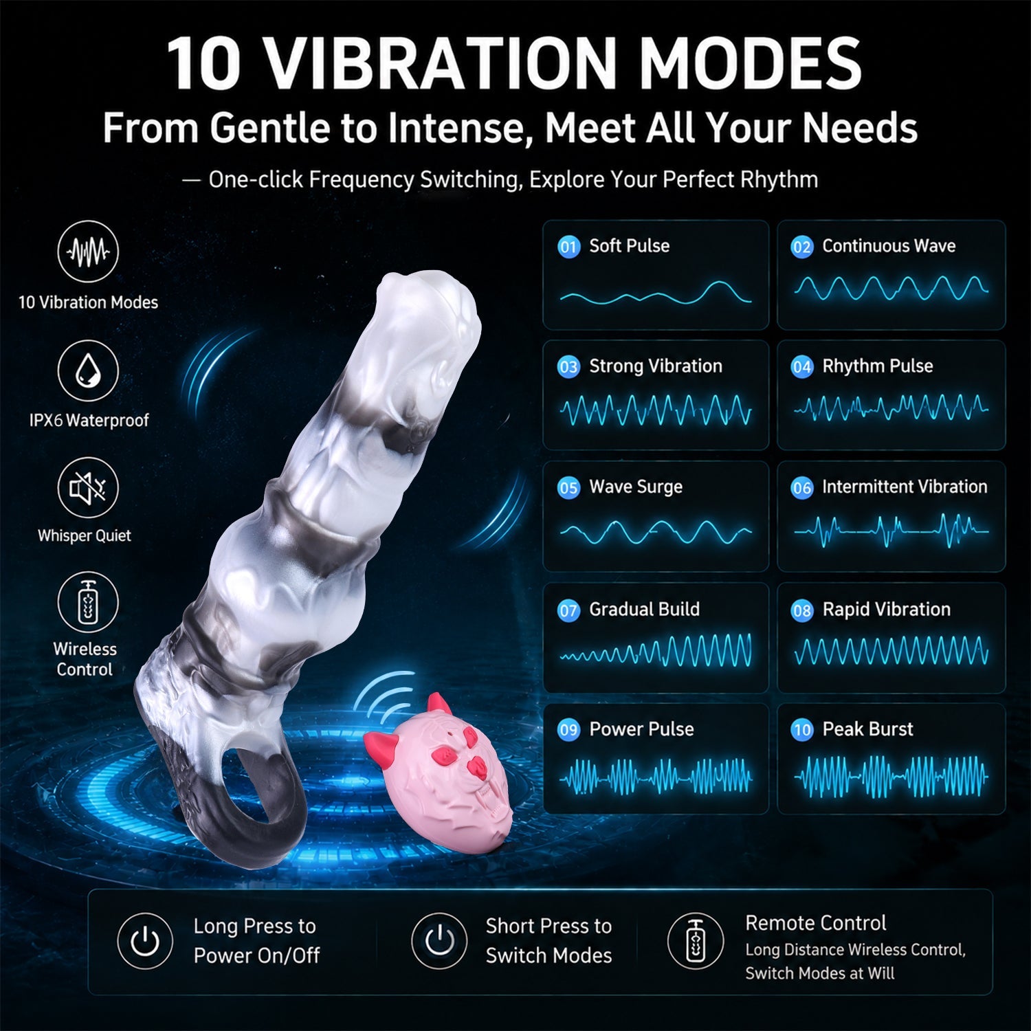 Wild Stallion Fantasy Vibrating Cock Sleeve – Platinum Silicone Penis Extender with Remote | Domlust